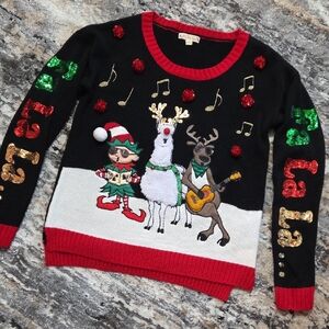It's Our Time Fa La La... Christmas Sweater with Reindeer Elf & Llama